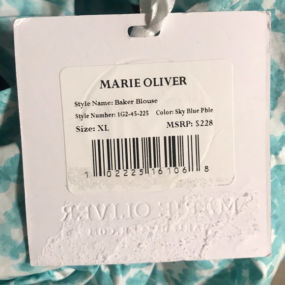 Marie Oliver Light Blue and White Ruffled Top Size XL New With Tags Retails $228 - Picture 7 of 7
